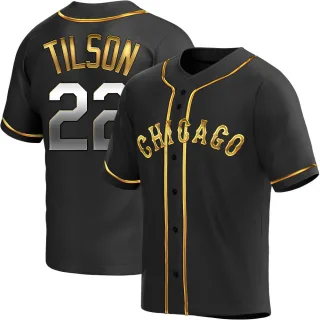 Men's Replica Black Golden Charlie Tilson Chicago White Sox Alternate Jersey
