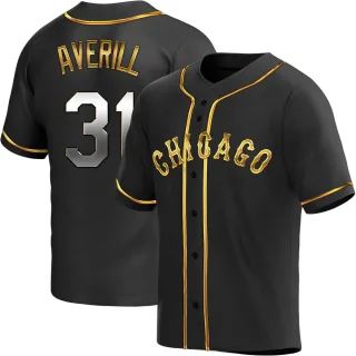 Men's Replica Black Golden Earl Averill Chicago White Sox Alternate Jersey