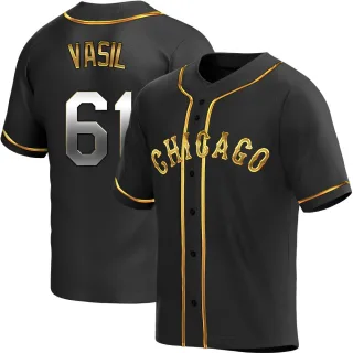 Men's Replica Black Golden Mike Vasil Chicago White Sox Alternate Jersey