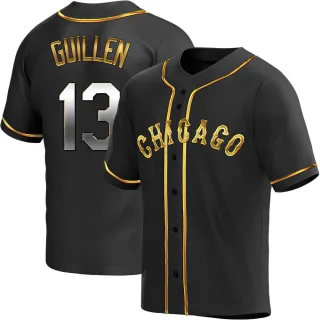 Men's Replica Black Golden Ozzie Guillen Chicago White Sox Alternate Jersey