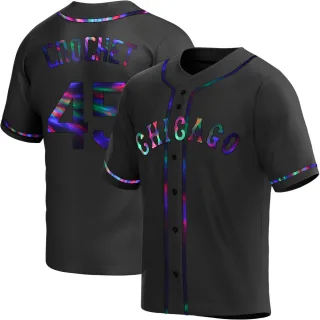 Men's Replica Black Holographic Garrett Crochet Chicago White Sox Alternate Jersey