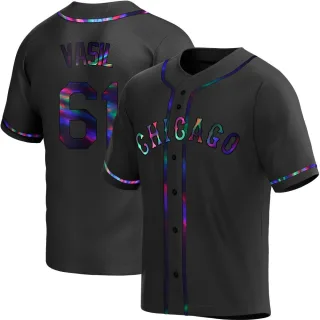 Men's Replica Black Holographic Mike Vasil Chicago White Sox Alternate Jersey