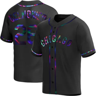 Men's Replica Black Holographic Nicky Delmonico Chicago White Sox Alternate Jersey