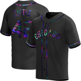 Men's Replica Black Holographic Ron Kittle Chicago White Sox Alternate Jersey