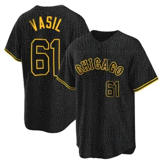 Men's Replica Black Mike Vasil Chicago White Sox Snake Skin City Jersey